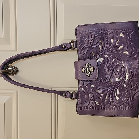 Elegant, Purple, Floral, Handbag, Leather, Country, Cowgirl, Shoulder, Travel - Picture 2 of 15